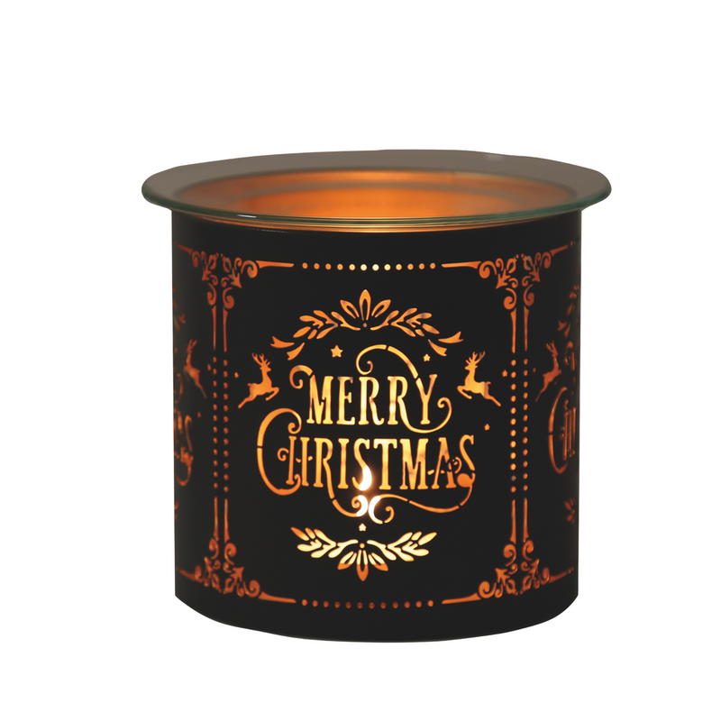 Aroma Black Merry Christmas Tealight Wax Melt Warmer and Candle Holder