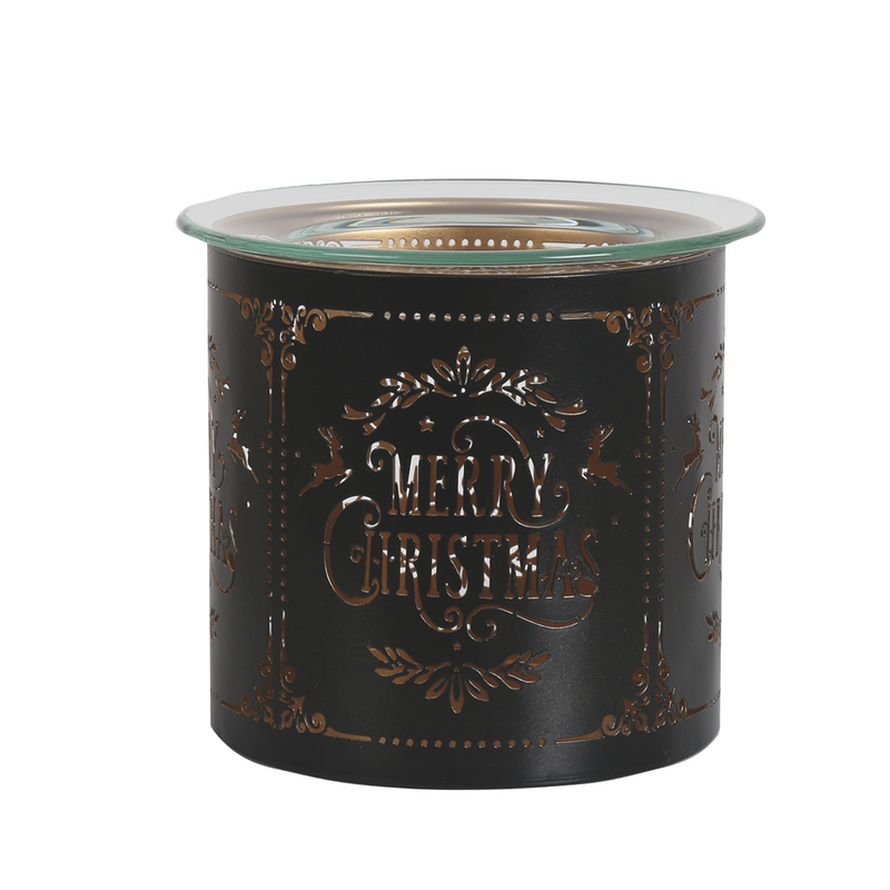 Aroma Black Merry Christmas Tealight Wax Melt Warmer and Candle Holder