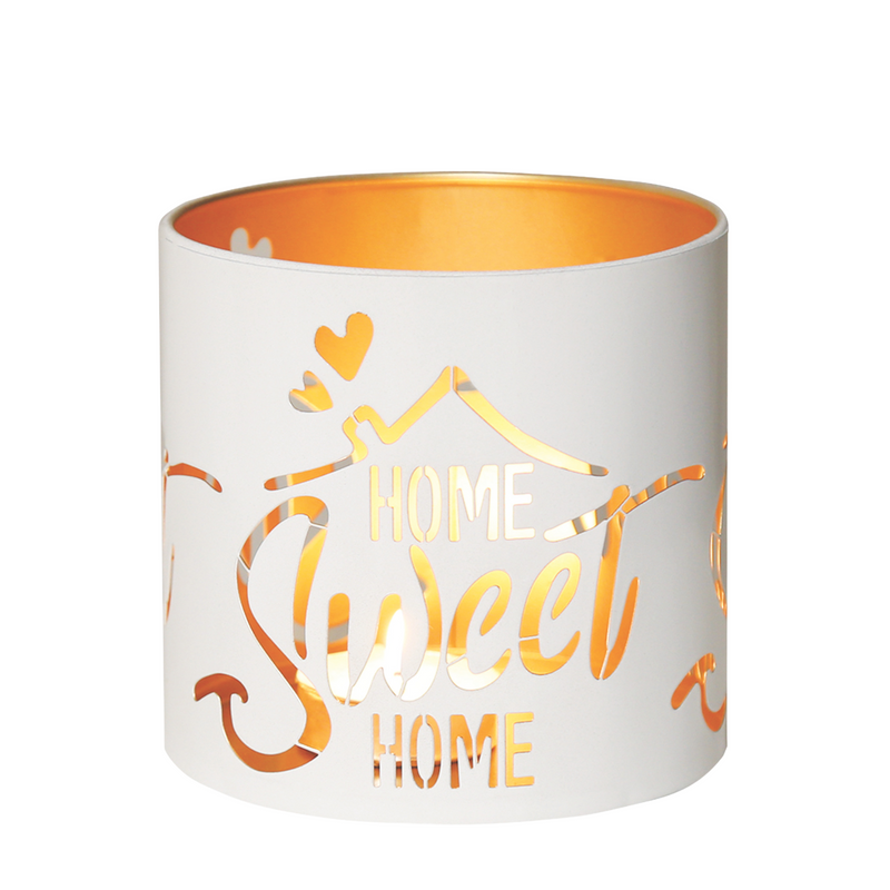 Aroma White and Gold Home Sweet Home Tealight Wax Melt Warmer and Candle Holder
