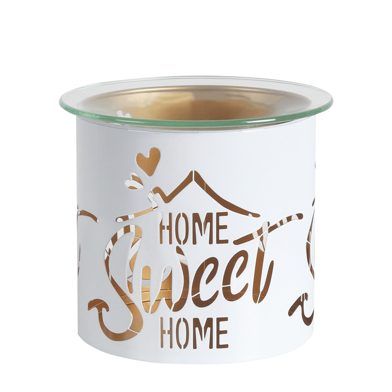 Aroma White and Gold Home Sweet Home Tealight Wax Melt Warmer and Candle Holder