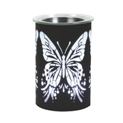 Elegant  Black Butterfly LED Colour Changing Electric Wax Melt Warmer with intricate butterfly patterns softly illuminated, creating a serene and delicate atmosphere.