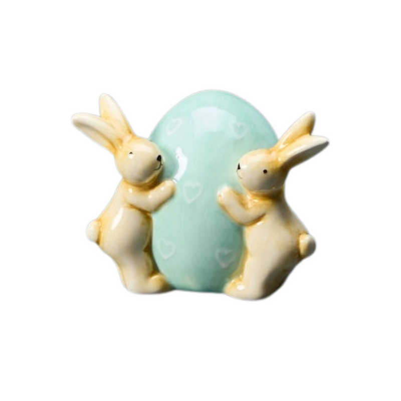 Bunny Rabbit Ornament Holding Blue Egg