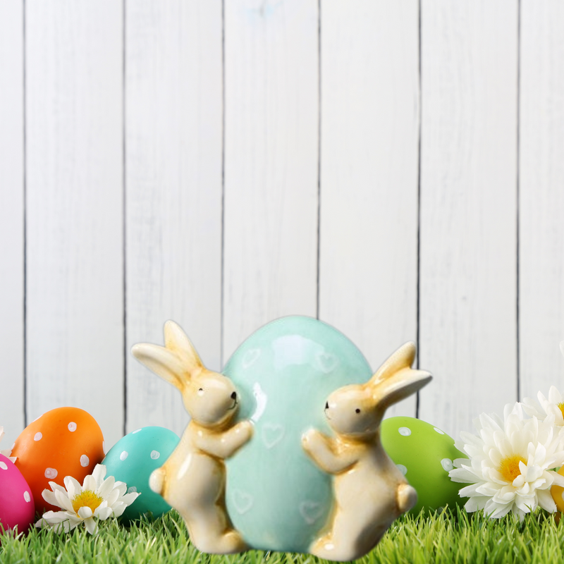 Bunny Rabbit Ornament Holding Blue Egg