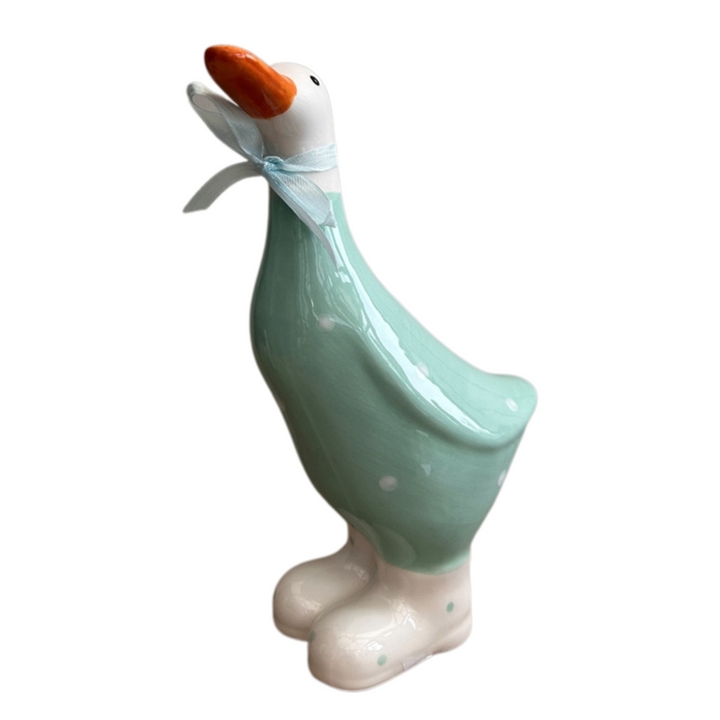 Ceramic Teal and White Polka Dot Duck Ornament Decoration