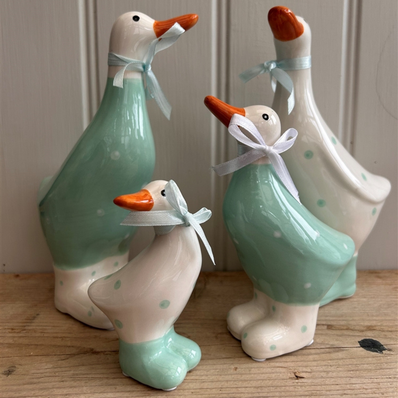 Ceramic Teal and White Polka Dot Duck Ornament Decoration