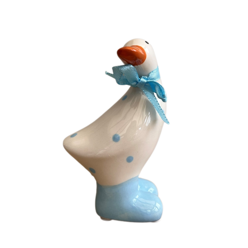 Ceramic White and Baby Blue Polka Dot Duck Ornament Decoration