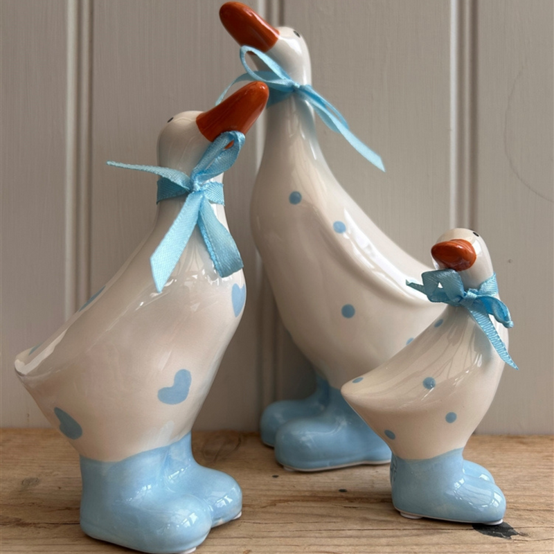 Ceramic White and Baby Blue Polka Dot Duck Ornament Decoration