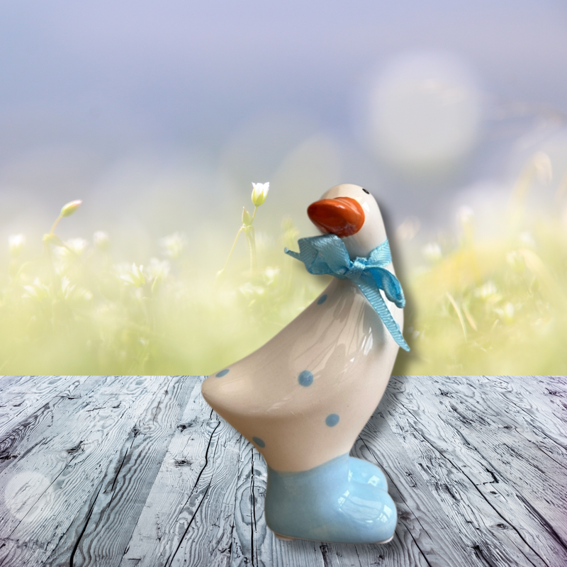 Ceramic White and Baby Blue Polka Dot Duck Ornament Decoration