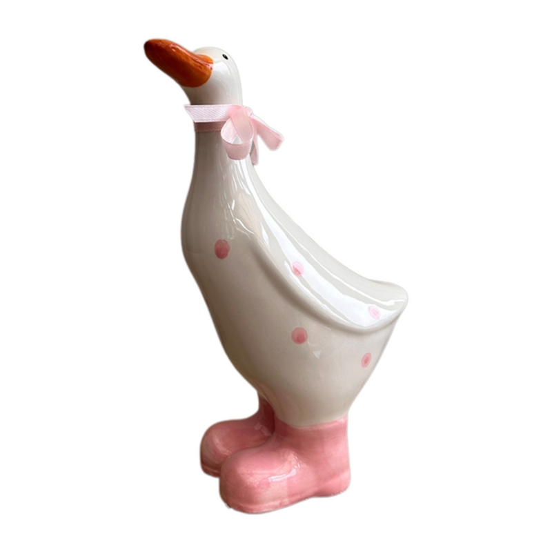 Ceramic White and Pink Polka Dot Duck Ornament Decoration