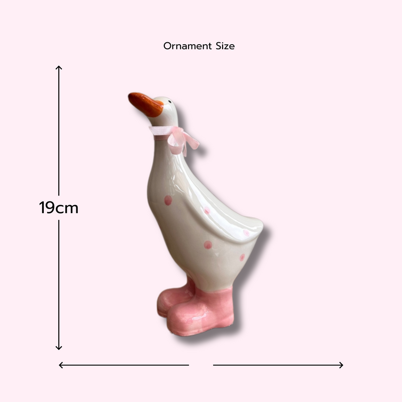 Ceramic White and Pink Polka Dot Duck Ornament Decoration