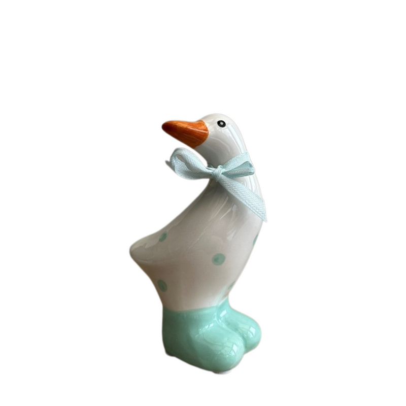 Ceramic White and Teal Polka Dot Duck Ornament Decoration