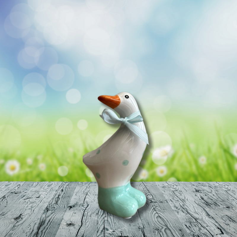 Ceramic White and Teal Polka Dot Duck Ornament Decoration