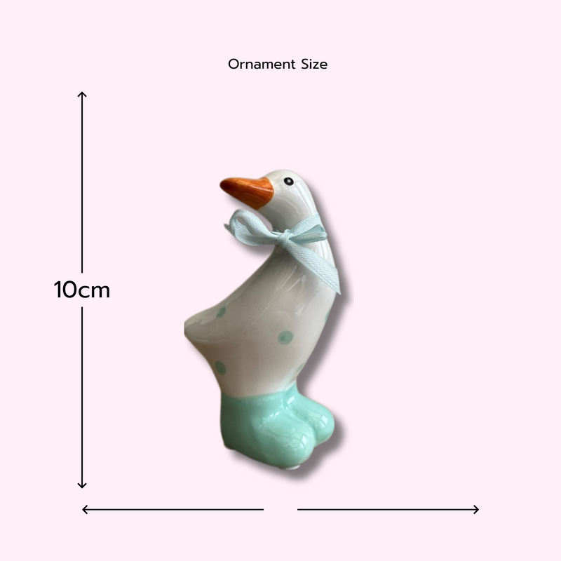 Ceramic White and Teal Polka Dot Duck Ornament Decoration