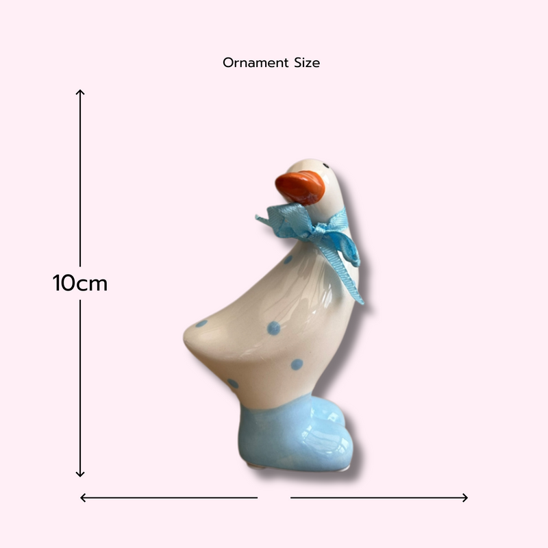 Ceramic White and Baby Blue Polka Dot Duck Ornament Decoration