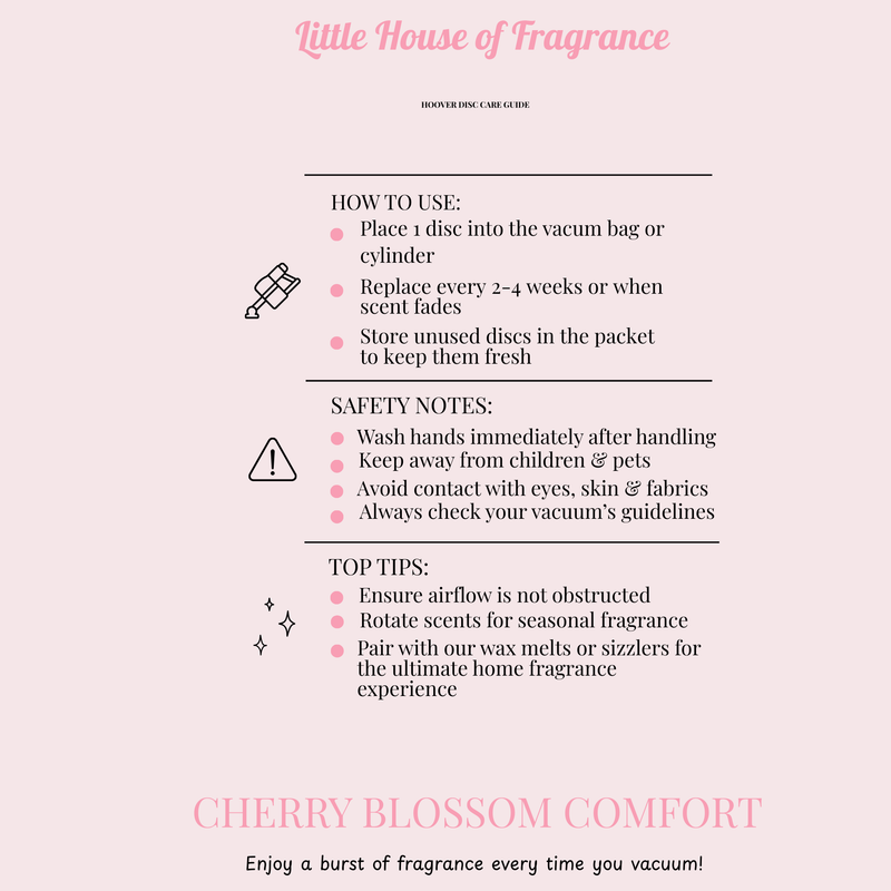 Cherry Blossom Comfort Scented Vacuum Hoover Discs — Pack of 3 | Little House of Fragrance