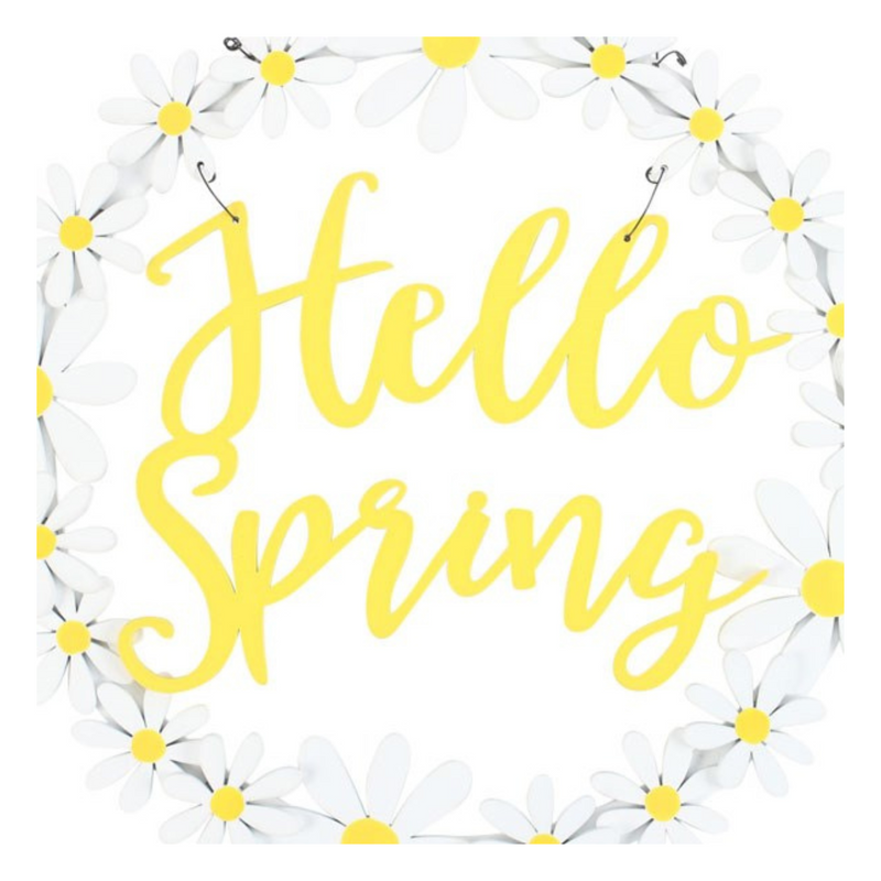 Hello Spring Hanging Daisy Wreath Decoration