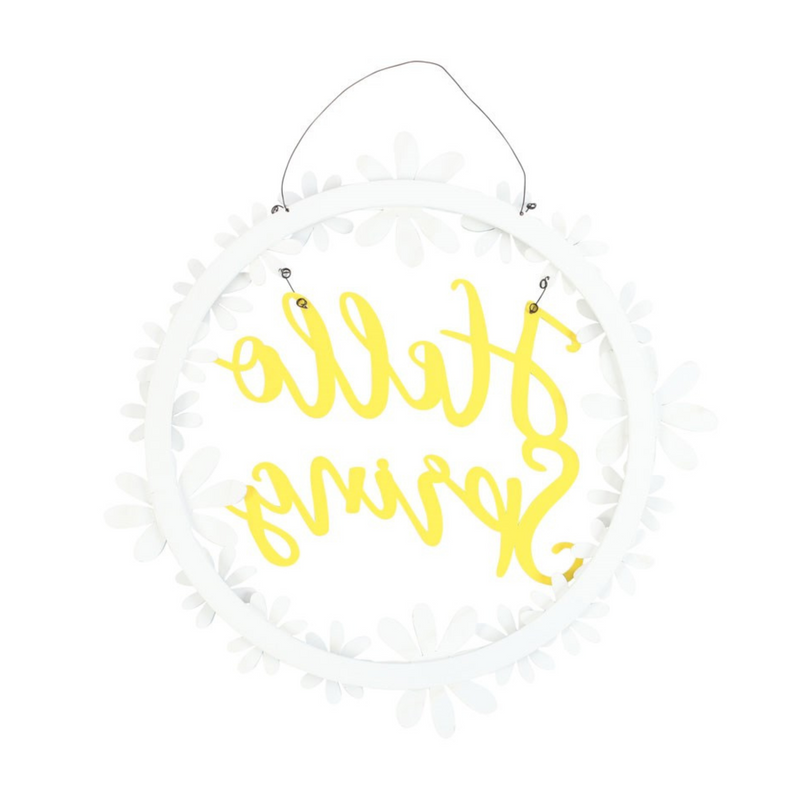 Hello Spring Hanging Daisy Wreath Decoration
