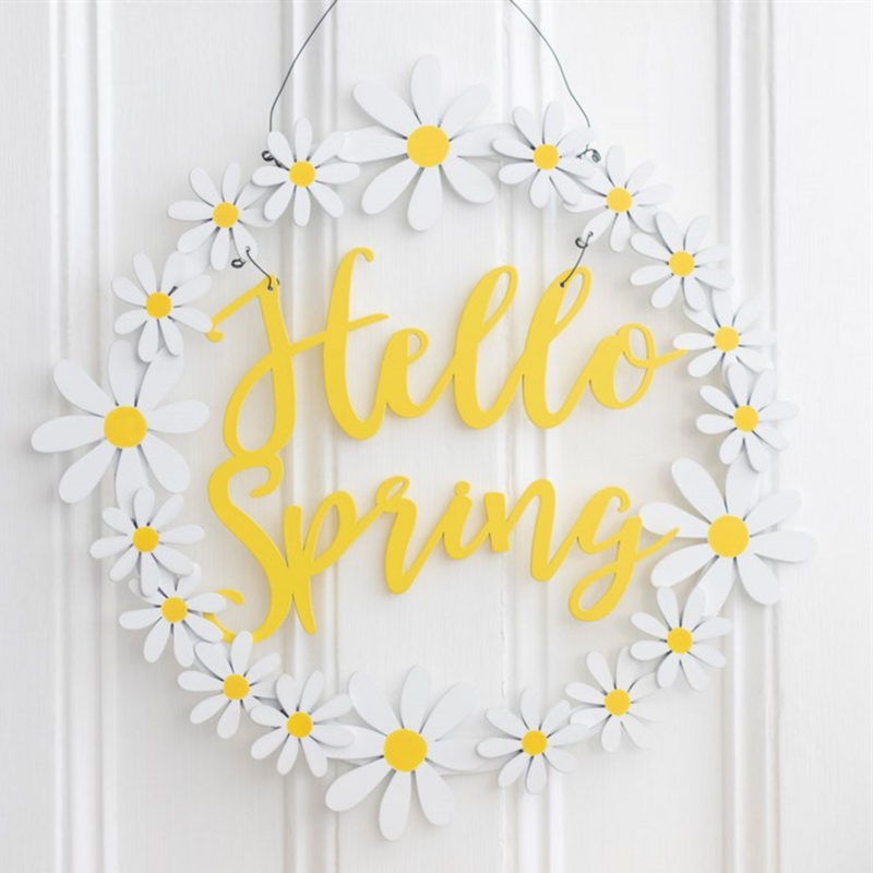 Hello Spring Hanging Daisy Wreath Decoration