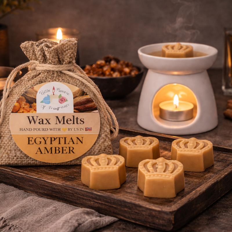 Luxury Egyptian Amber wax melts by Little House of Fragrance with rich golden amber tones and a warm, masculine-inspired scent aesthetic.