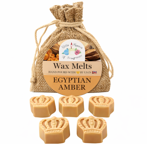 Egyptian Amber wax melts by Little House of Fragrance in a hessian bag with warm amber tones and a luxurious masculine fragrance feel.