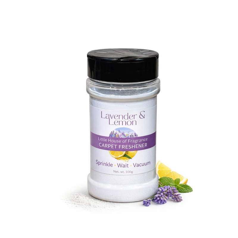 Lavender Lemon carpet deodoriser sprinkle wait vacuum