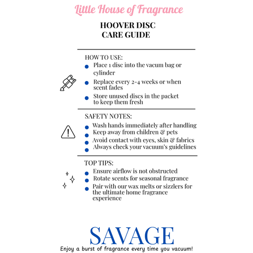 Hoover Disc care guide with safety notes and top tips on a white background