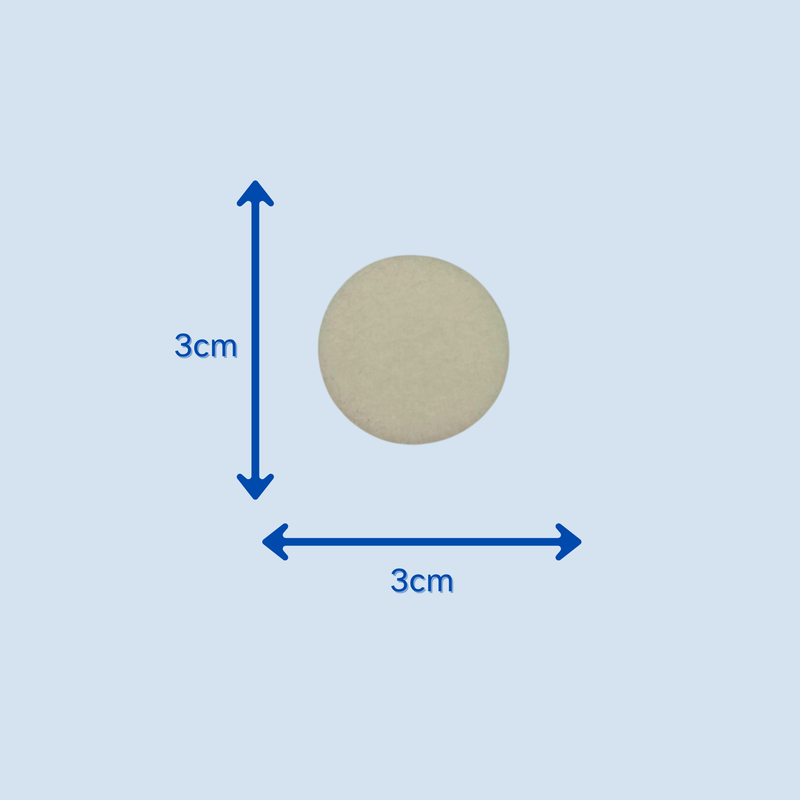 Circle vacuum hoover disc with dimensions labeled on a blue background