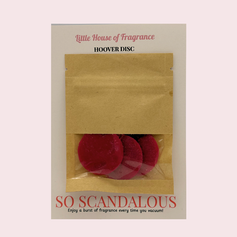 Scented Hoover discs fresheners  in a 'Little House of Fragrance' package on a light pink background