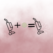 Scented vacuum hoover disc freshener diagram showing how adding a fragrance disc to your vacuum releases a fresh scent during cleaning, displayed on a pink gradient background.