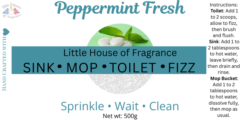 Little House of Fragrance Peppermint Fresh Sink, Mop and Toilet Fizz Cleaner 500g