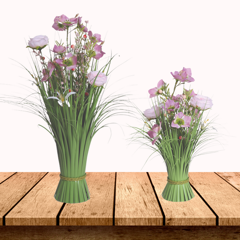 Pink and Purple Roses Artificial Faux Floral Bundle Arrangement 60cm