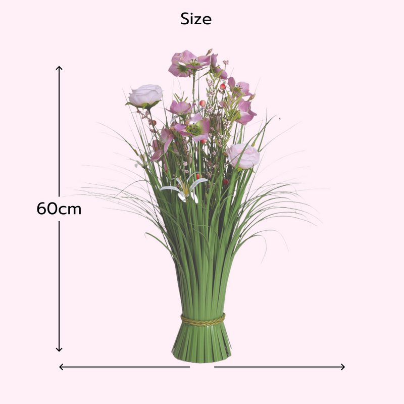 Pink and Purple Roses Artificial Faux Floral Bundle Arrangement 60cm