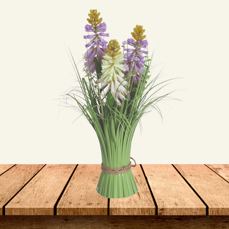 Purple Yellow and White Torch Lily Artificial Faux Floral Bundle Arrangement 40cm