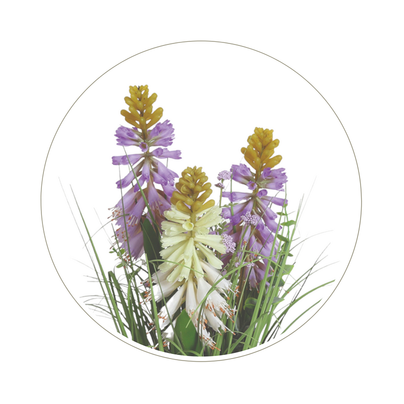 Purple Yellow and White Torch Lily Artificial Faux Floral Bundle Arrangement 40cm