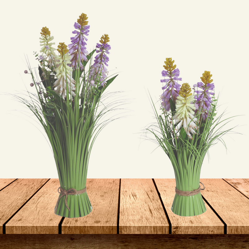 Purple Yellow and White Torch Lily Artificial Faux Floral Bundle Arrangement 40cm