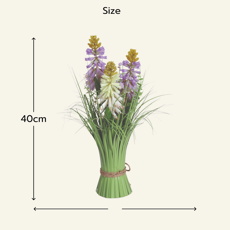 Purple Yellow and White Torch Lily Artificial Faux Floral Bundle Arrangement 40cm