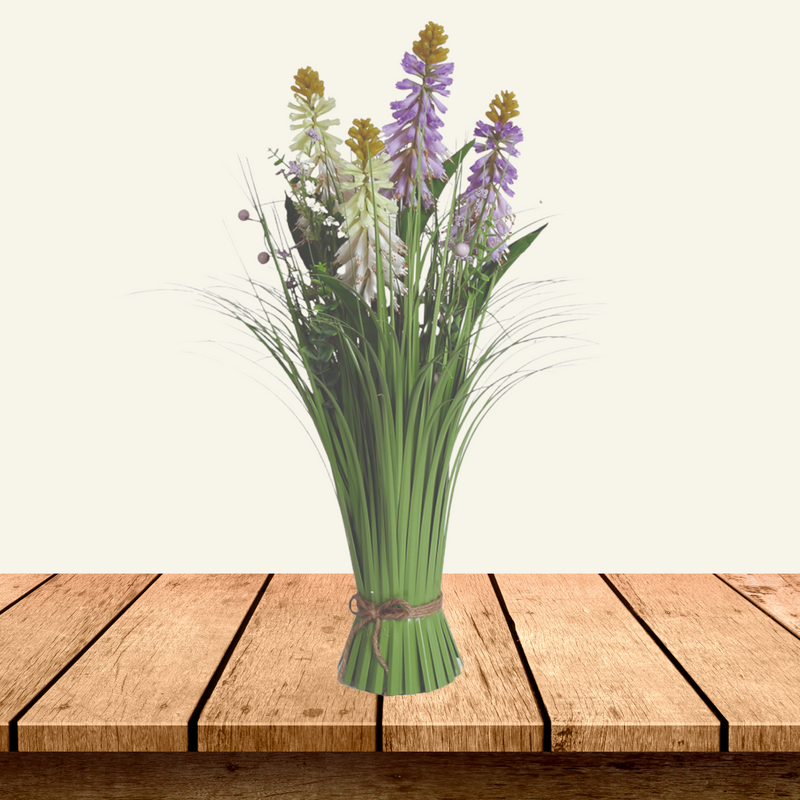 Purple Yellow and White Torch Lily Artificial Faux Floral Bundle Arrangement 60cm