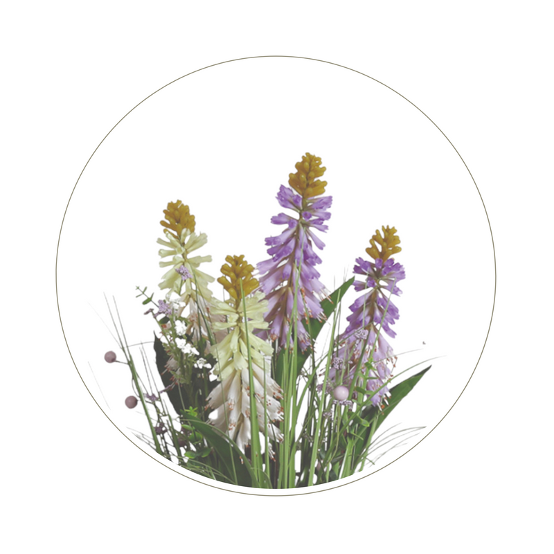 Purple Yellow and White Torch Lily Artificial Faux Floral Bundle Arrangement 60cm