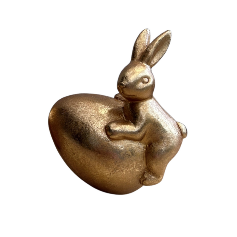Set of Two Gold Bunny Rabbits Holding Eggs Ornaments
