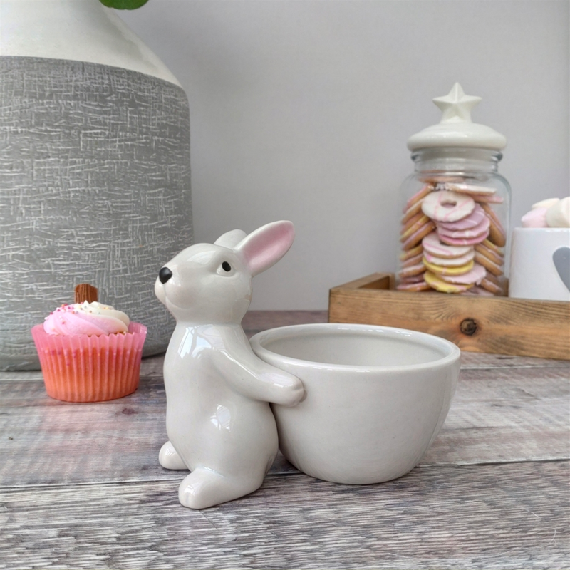 White or Grey Ceramic Bunny Rabbit Snack Bowl