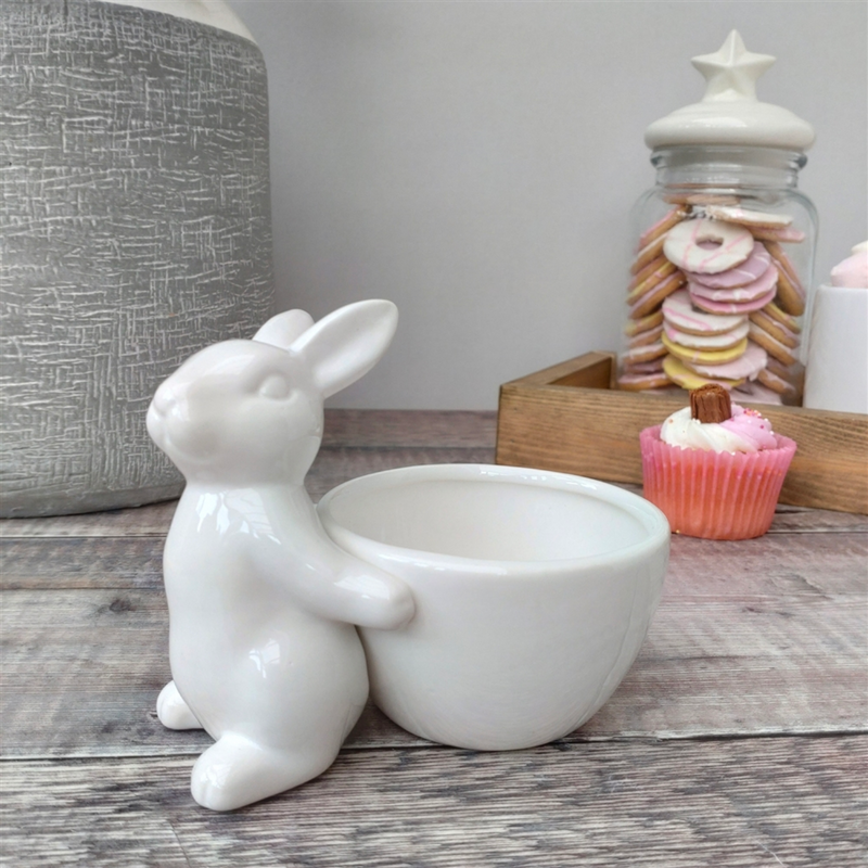 White or Grey Ceramic Bunny Rabbit Snack Bowl
