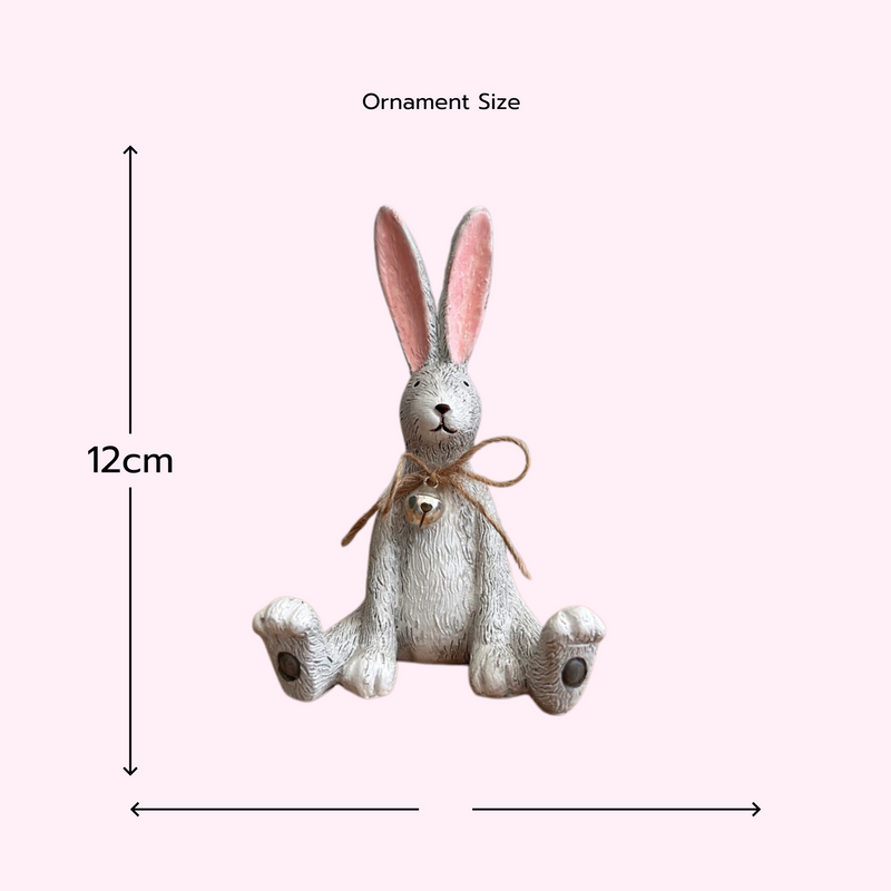 Sitting Grey Bunny Rabbit Ornament With Jute Bow