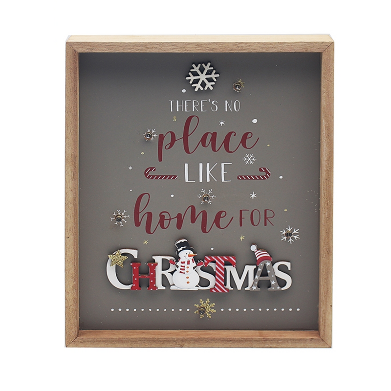 Christmas Wooden Framed Plaque With LED Lights Decoration