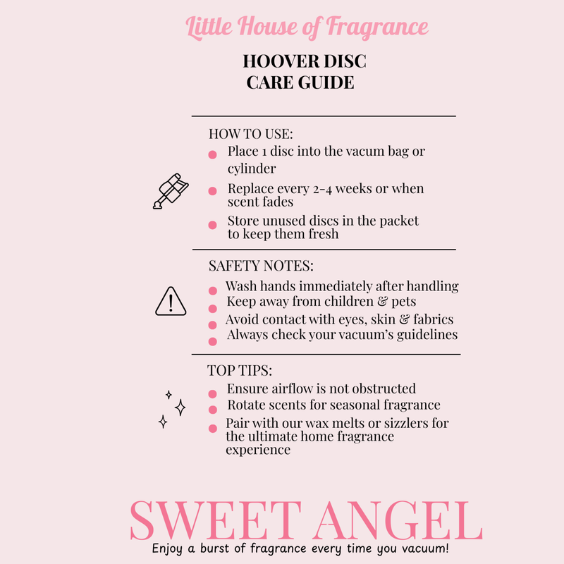 Luxury home fragrance scene with Sweet Angel scented vacuum discs