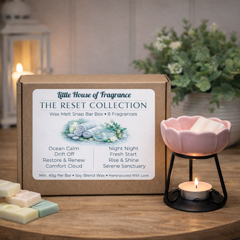 Wellness wax melt box with 8 full-size snap bars