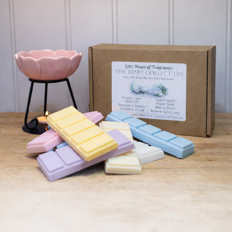 The Reset Collection wax melt snap bar box by Little House of Fragrance