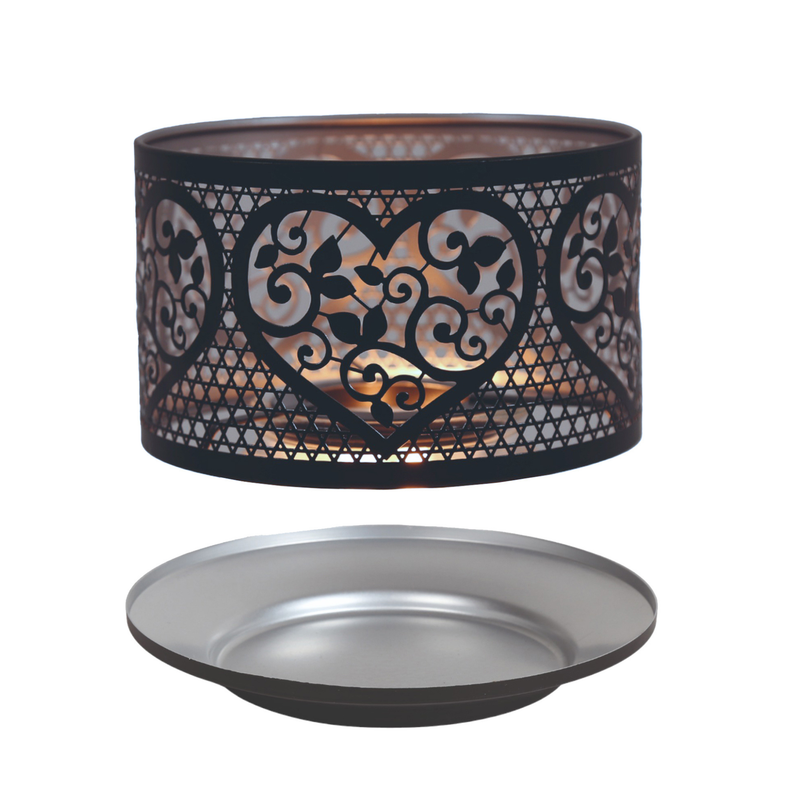 Aroma Silhouette Black and Silver Heart Candle Jar Shade and Tray Set