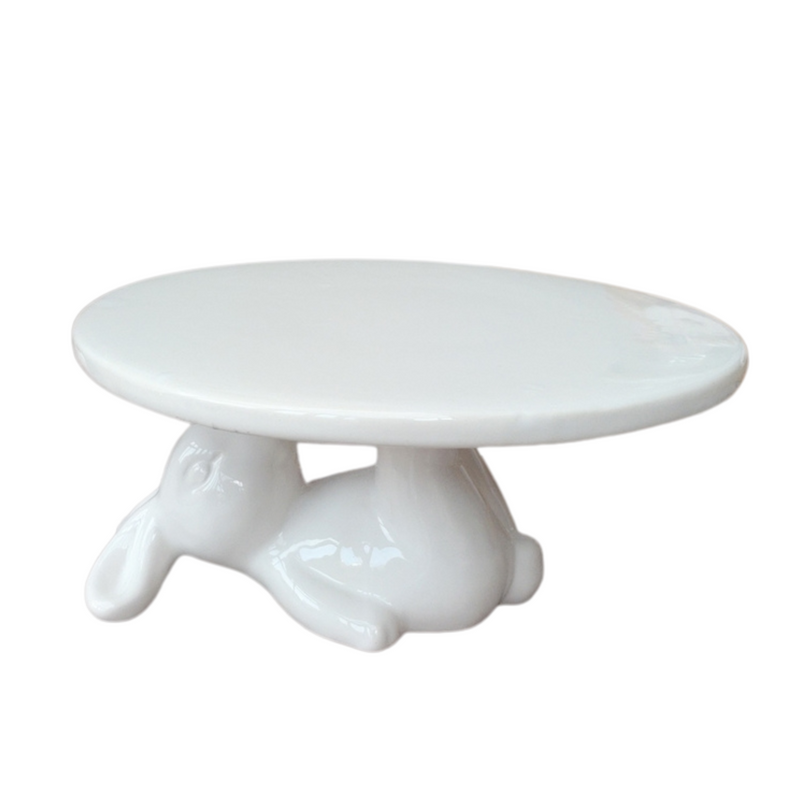 White Ceramic Bunny Rabbit Display Stand Cake Plate