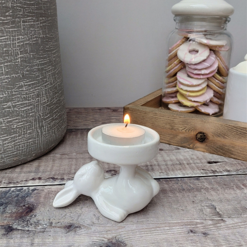 White Ceramic Bunny Rabbit Tea Light Candle or Cupcake Holder