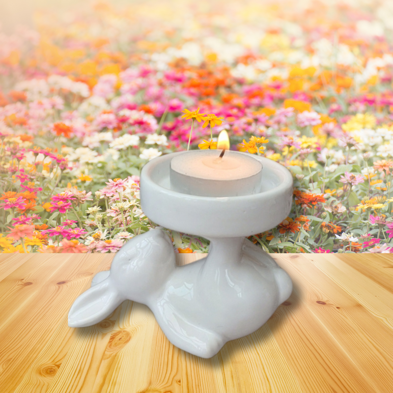 White Ceramic Bunny Rabbit Tea Light Candle or Cupcake Holder